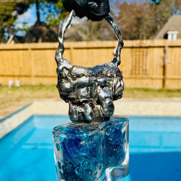 Repurposed VINTG Perfume Glass Bottle Pendant Necklace w Rustic Silver Metalwork - Picture 7 of 15